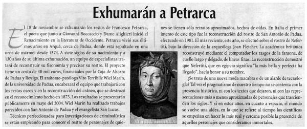 Exhumarán a Petrarca.