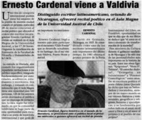 Ernesto Cardenal viene a Valdivia.