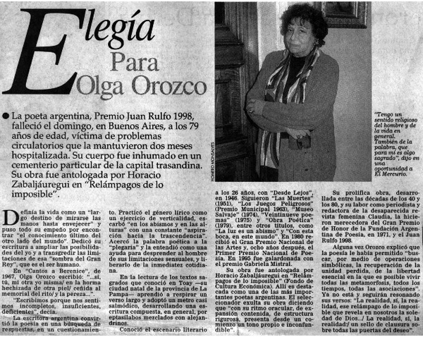 Elegía para Olga Orozco.