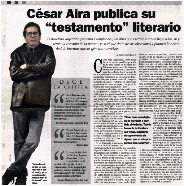 César Aira publica su "testamento" literario