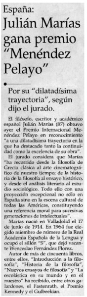 Julián Marías gana premio "Menéndez Pelayo"