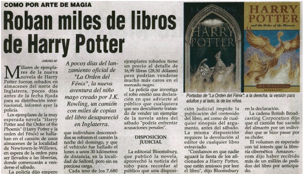 Roban miles de libros de Harry Potter