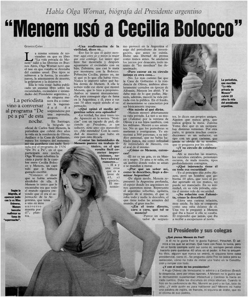 Menem usó a Cecilia Bolocco"