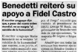 Benedetti reiteró su apoyo a Fidel Castro.