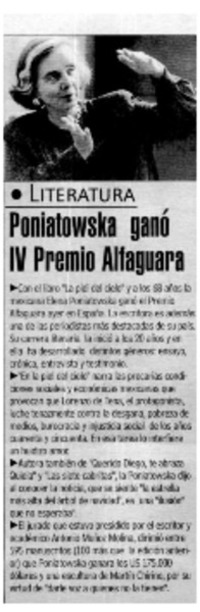 Poniatowska ganó IV Premio Alfaguara.
