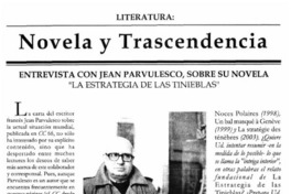 Novela y trascendencia. Entrevist con Jean Parvulesco, sobre su novela "La Estrategia de las tinieblas".