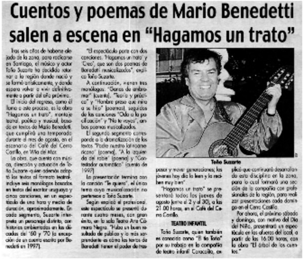 Cuentos y poemas de Mario Benedetti salen a escena en "Hagamos un trato"