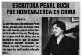 Escritora Pearl Buck fue homenajeada en China.