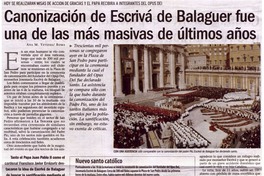 Canonización de Escrivá de Balaguer fue una de las más masivas de últimos años