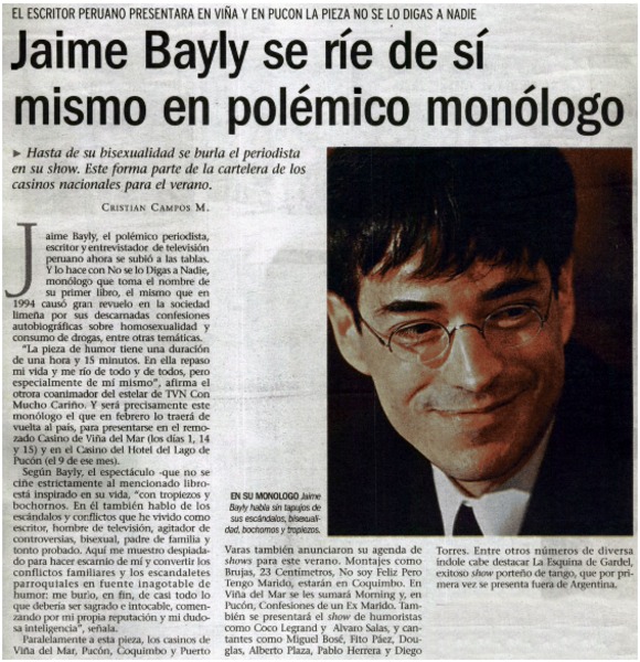 Jaime Bayly se ríe de sí mismo en polémico monólogo