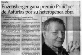 Enzensberger gana premio Príncipe de Asturias por su heterogénea obra