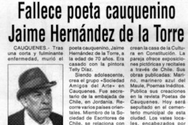 Fallece poeta cauquenino Jaime Hernández de la Torre.