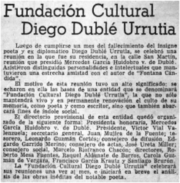Fundación Cultural Diego Dublé Urrutia.