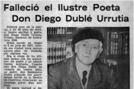 Falleció el ilustre poeta Don Diego Duble Urrutia.