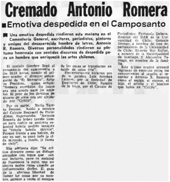 Cremado Antonio Romera, emotiva despedida en el camposanto.