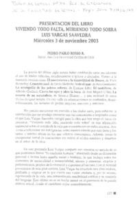 Presentación del libro viviendo todo falta, muriendo todo sobra, Luis Vargas Saavedra