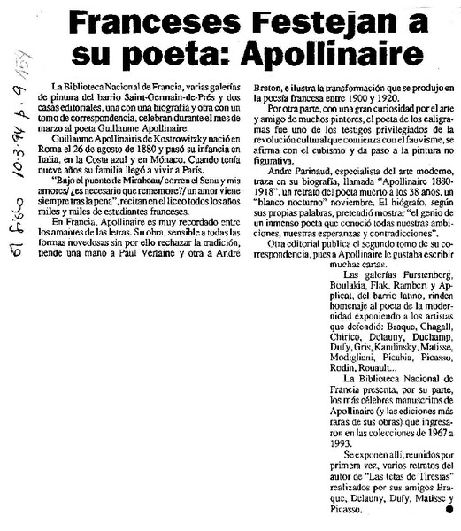 Un mes de homenajes a Apollinaire en Francia.