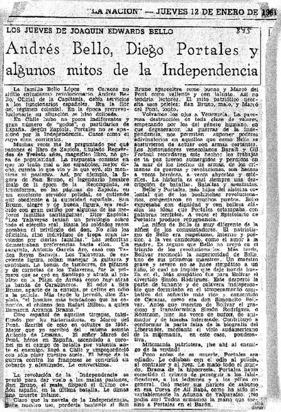 Andrés Bello, Diego Portales y algunos mitos de la independencia