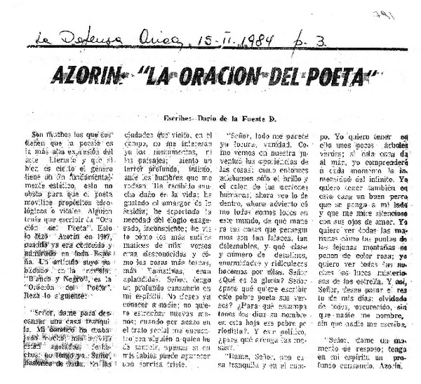 Azorín, "La oración del poeta"