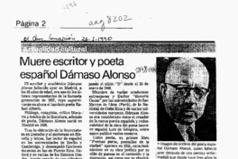 Muere escritor y poeta español Dámaso Alonso.