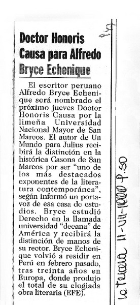 Doctor Honoris causa para Alfredo Bryce Echenique.