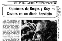 Opiniones de Borges y Bioy Casares en un diario brasileño.