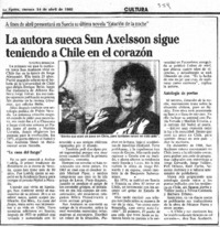 La Autora sueca Sun Axelsson sigue teniendo a Chile en el corazón