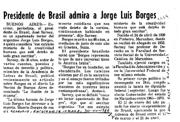 Presidente de Brasil admira a Jorge Luis Borges.