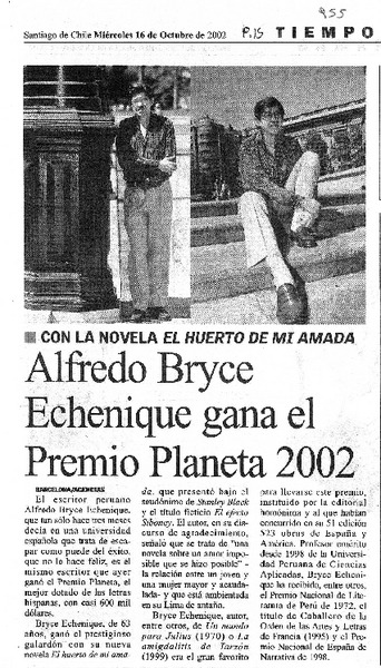 Alfredo Bryce Echenique gana el Premio Planeta 2002.