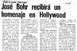 José Bohr recibirá un homenaje en Hollywood.