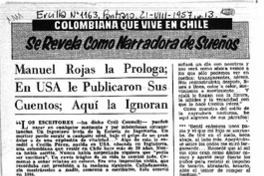 Manuel Rojas la prologa; en USA le publicaron aua cuentos; aquí la ignoran.