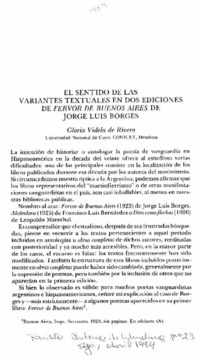 El Sentido de las variantes textuales en dos ediciones de Fervor de Buenos Aires de Jorge Luis Borges