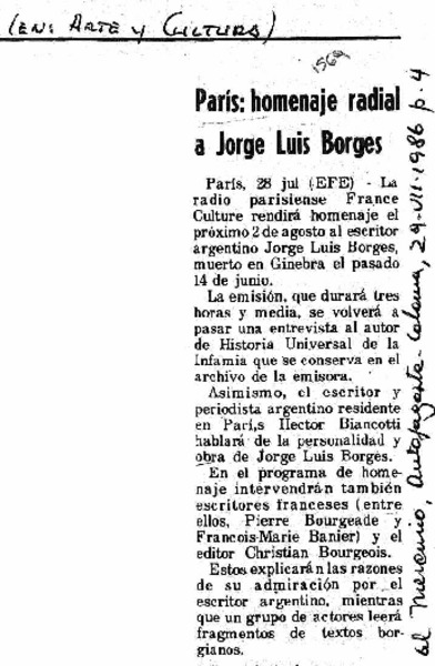 París: homenaje radial a Jorge Luis Borges.