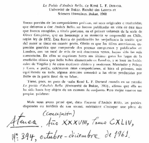 La Poésie d'Andrés Bello.