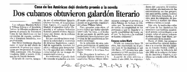 Dos cubanos obtuvieron galardón literario.