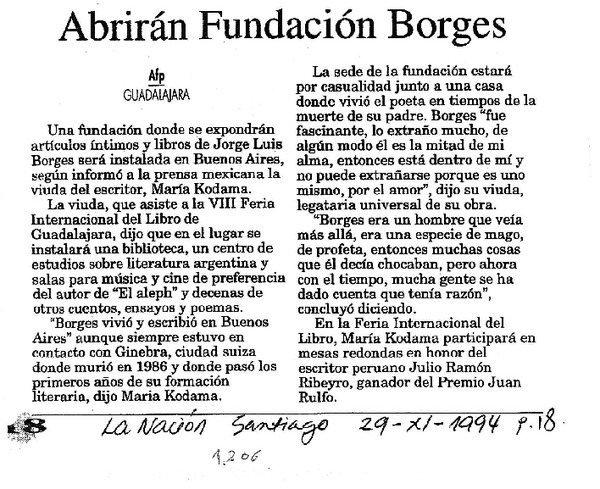 Abrirán Fundación Borges.