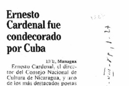 Ernesto Cardenal fue condecorado por Cuba.