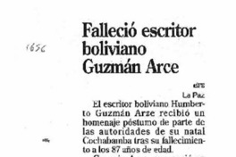 Falleció escritor boliviano Gúzman Arce.