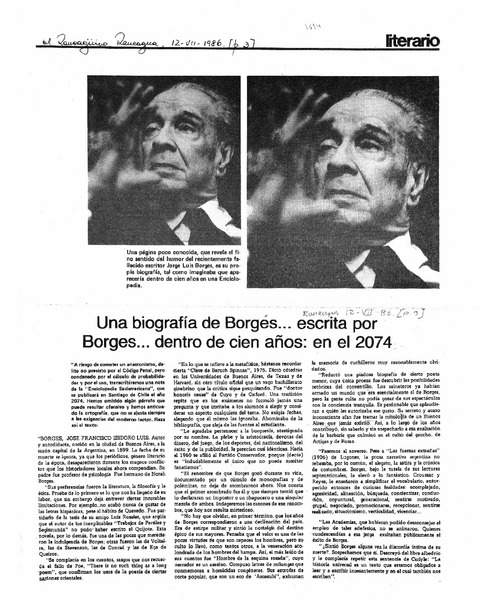 Una Biografía de Borges... escrita por Borges... dentro de cien años: en el 2074.