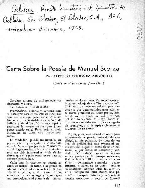 Carta sobre la poesía de Manuel Scorza