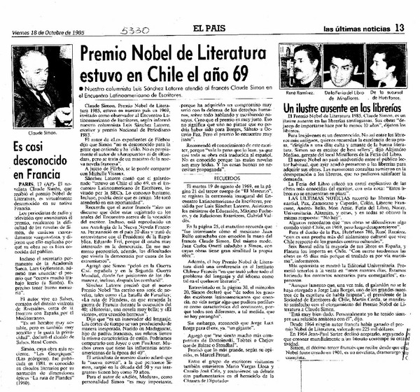 Premio Nobel de Literatura estuvo en Chile el año 69.
