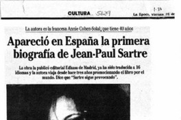 Apareció en España la primera biografía de Jean-Paul Sartre.