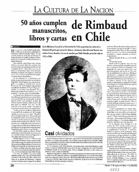 50 años cumplen manuscritos, libros y cartas de Rimbaud en Chile