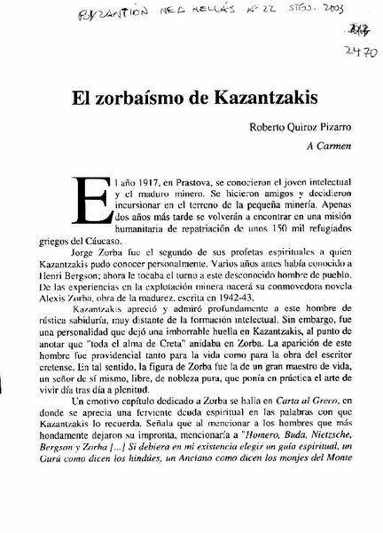 El Zorbaísmo de Kazantzakis