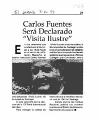 Carlos Fuentes será declarado "Visita Ilustre".