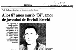 A los 87 años murió "Bi", amor de juventud de Bertolt Brech.