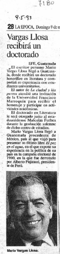 Vargas Llosa recibirá un doctorado.