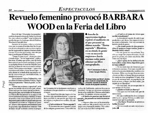 Revuelo femenino provocó Barbara Wood en Fería del Libro