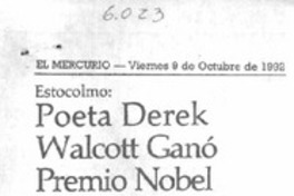 Poeta Derek Walcott ganó Premio Nobel de Literatura.