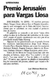 Premio Jerusalén para Vargas Llosa.
